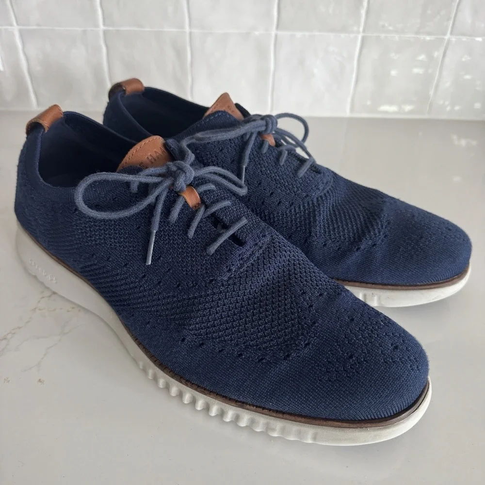 Cole Haan‎ Zerogrand Stitchlite Oxford Men 12 Navy Blue Wingtip Knit Sneaker